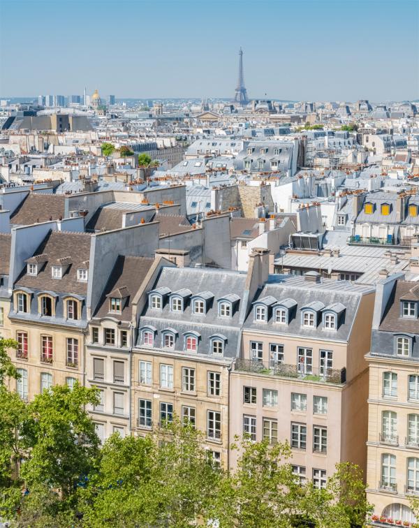 巴黎的楼房，远处是埃菲尔铁塔（123RF）