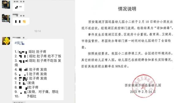 近日西安市莲湖区万国远鉴幼稚园惊传多名幼童感染诺如病毒。(图片来源:网络截图)