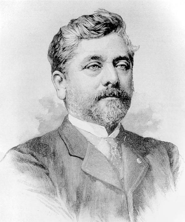 今年是埃菲尔铁塔的设计师古斯塔夫•埃菲尔（Gustave Eiffel）逝世一百周年。 左图：古斯塔夫•埃菲尔的画像（公有领域）