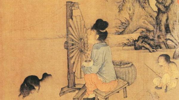 乐羊子妻织布,北宋王居正《纺车图》。(公有领域)