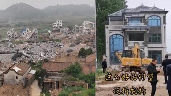 福建省福清市江阴镇大片民房被毁掉。(图片来源:视频截图)