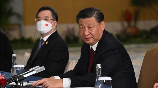 图为2022年11月14日,新任政治局常委丁薛祥陪同习近平在印尼巴厘岛举行的G20峰会期间会见美国总统。