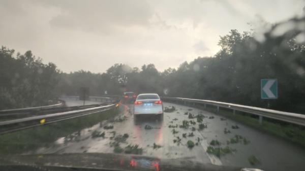 南京市区遭遇强雷暴天气。(图片来源:微博)