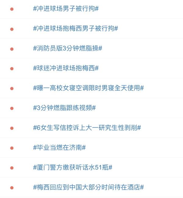 中国球迷与梅西拥抱相关话题成为热门话题。(图片来源:微博截图)