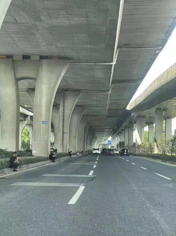 苏州一处立交桥下面几步一个黑衣人。（图片来源：网路截个图）