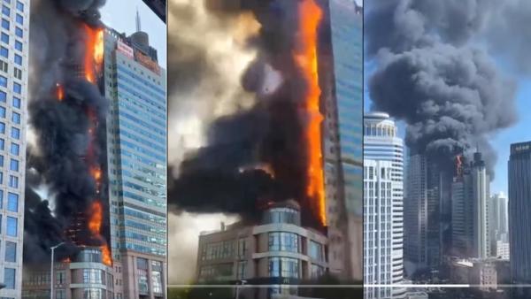 天津南开区新天地大厦突发大火。(图片来源:视频截图)