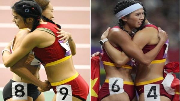 杭州亚运会上运动员相拥组成敏感数字 “ 8964 ”。(图片来源:网路截图)