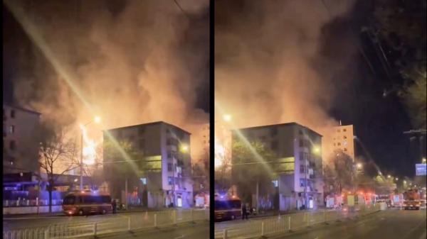 12月10日凌晨1时北京牛街突发大火,迄今官方没有任何相关报导。(图片来源:视频截图)