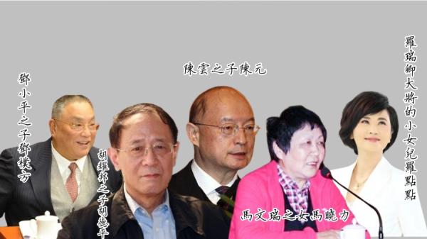 邓小平之子邓朴方、耀邦之子胡德平、陈云之子陈元、马文瑞之女马晓力、罗瑞卿大将的小女儿罗点点联署罢黜习近平(图片来源:今涛拍暗合成)