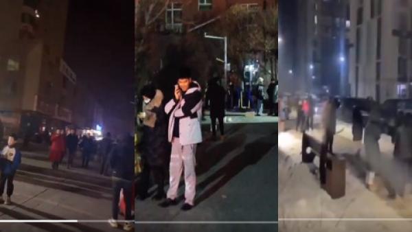 新疆乌什凌晨发生7.1级地震,居民从睡梦中逃到楼下避险。(图片来源:视频截图)
