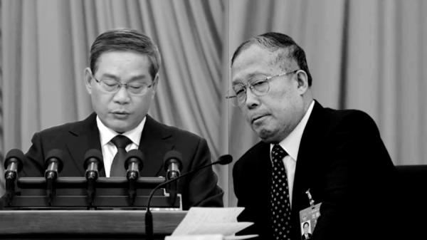 3月5日,李鸿忠做“国务院组织法(修订草案)”说明,给李强的权力作出说明(图片来源:视频截图合成)