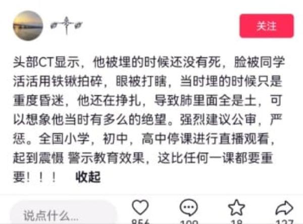 网友:脸被铁锹拍碎眼被打瞎,人没死就被埋。(图片来源:网路截图)