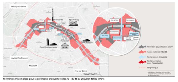 7月18日至26日13时,为奥运会开幕式设置的安全区。(法国内政部官网)