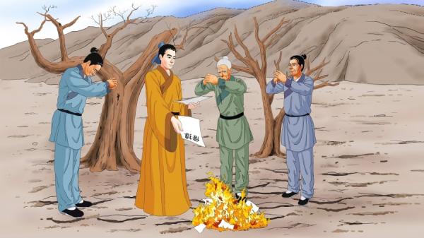 莫以善小而不为。图为烧掉借据,帮助穷困之人的例子。(图片来源:手绘插画志清/看中国)