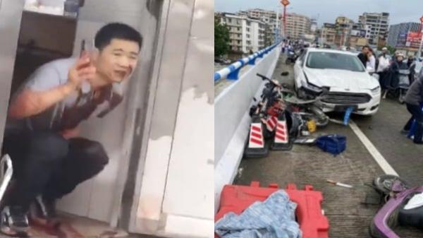 广东肇庆男子持刀杀人后又驾车撞多人,再抓一孩跳江。(图片来源:网络截图)