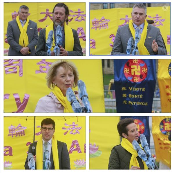 2024年5月8日,多位政要在加拿大首都渥太华国会山的世界法轮大法日32周年庆祝活动上发言。(看中国合成图)