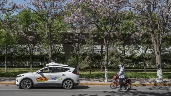 2022年4月22日,在北京的一辆测试中的自动驾驶车辆。(Kevin Frayer/Getty Image)