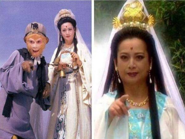 左图:《西游记》中左大玢饰演的观音菩萨和孙悟空; 右图:《西游记》中左大玢饰演的观音菩萨