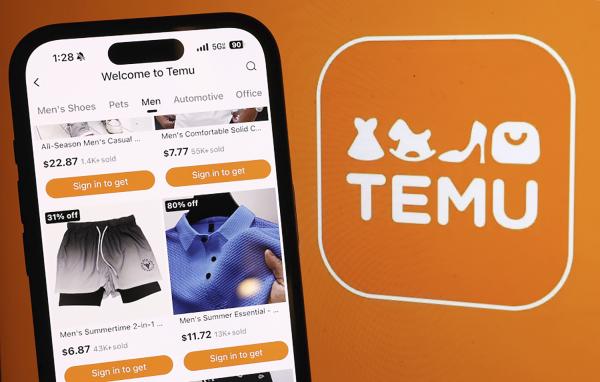 一台笔记本电脑上显示的Temu标志(Justin Sullivan/Getty Images)