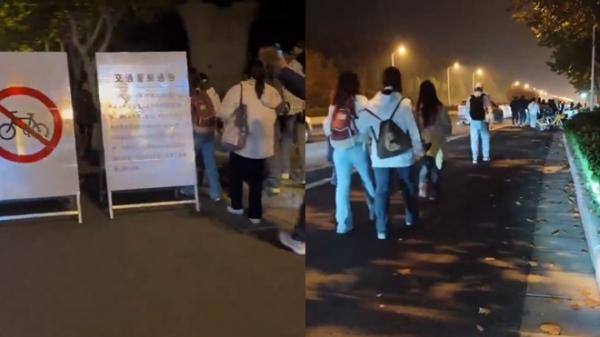 河南郑州大学生们 “ 夜骑开封 ” 活动因中共封路,已变成 “ 夜走开封 ”。(图片来源:视频截图)