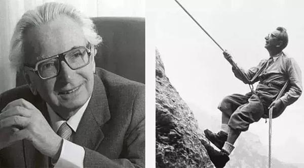 左图:晚年时的弗兰克尔; 右图:弗兰克尔在攀岩。