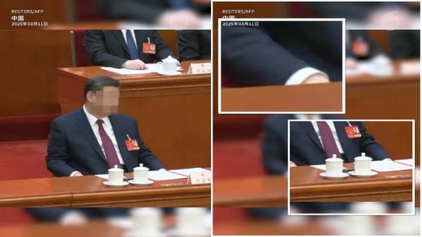两会的闭幕式,习近平被外媒拍到桌子下的双手不停地在大腿两侧“动来动去”,疑似在颤抖或痉挛。(视频截图)
