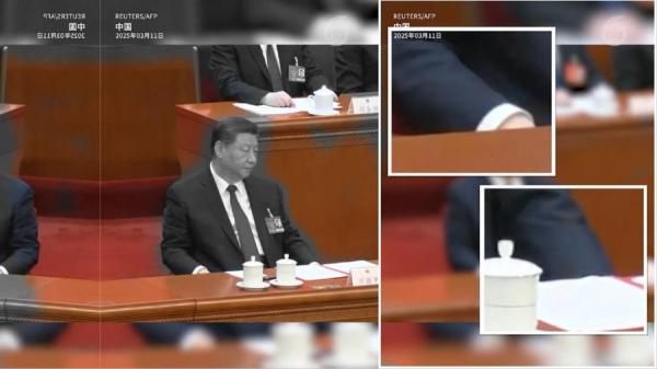 习近平在2025年人大闭幕会上搓手,俨然某些疾病进入后期(图片来源:网络截图)