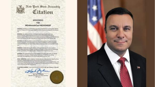 干净世界获纽约州众议会嘉奖。由纽约州第98选区众议员卡尔•A•布拉本内克(Karl A.Brabenec)颁发。(干净世界提供)