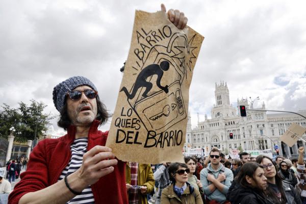 4月5日,马德里的反旅游抗议活动。(OSCAR DEL POZO/AFP via Getty Images)