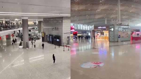 左图:2025年4月27日上海虹桥国际机场航站内场景。 / 右图:4月11日北京首都机场航站内场景。