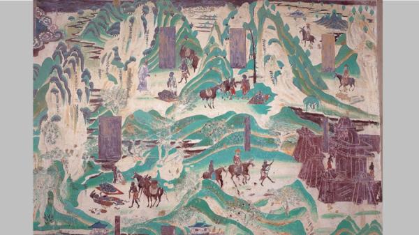 莫高窟第217窟，讲述印度高僧佛陀波利两次来五台山礼佛的故事（图片来源：网络截图）