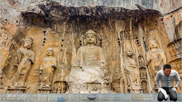 5月19日，习近平在河南省洛阳市考察龙门石窟，跪求保佑（图片来源：今涛拍暗合成）