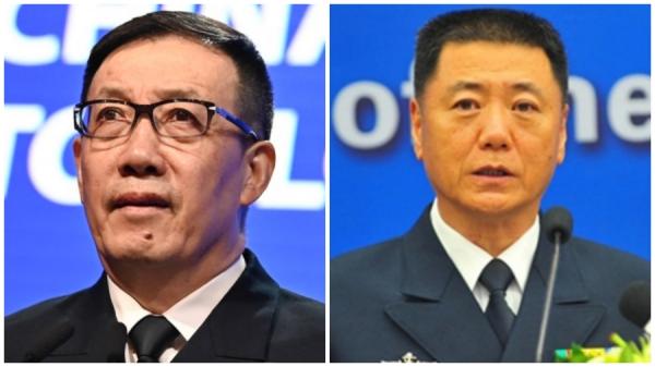中共国防部长董军(左)与中共中央军委委员、军委政治工作部主任苗华(右)。(看中国合成图)