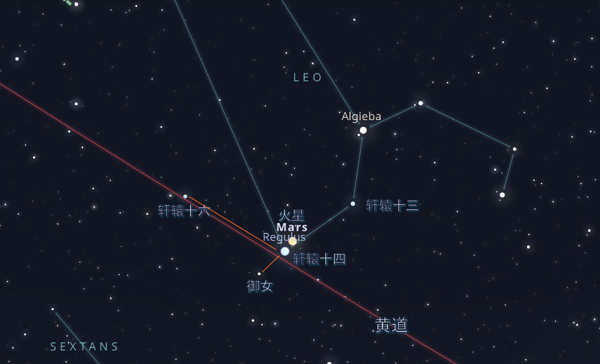 2025年6月17日,荧惑(火星)犯轩辕
