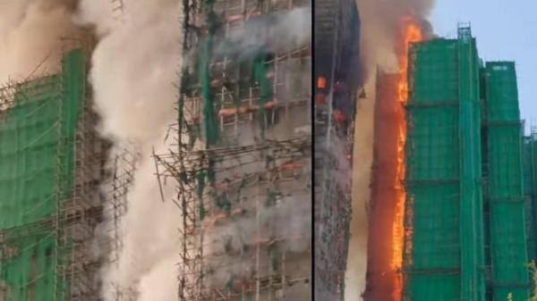 11月26日，香港新界宏福苑发生五级大火，伤亡惨重。（图片来源：视频截图）