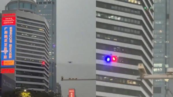 近日，广东交警使用无人机来抓捕电动车，遭网友们吐槽。（图片来源：视频截图）