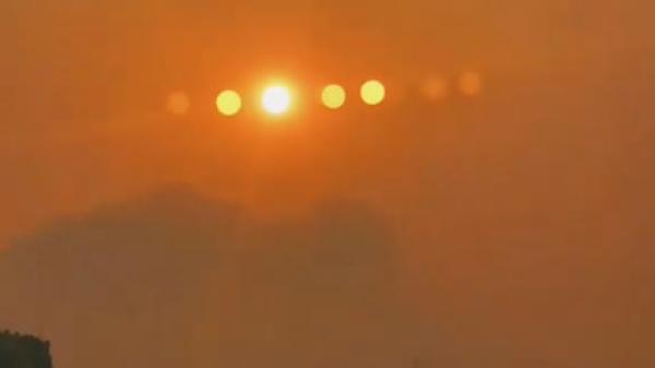 哈尔滨天空惊现7个太阳的罕见天象。(图片来源:视频截图)