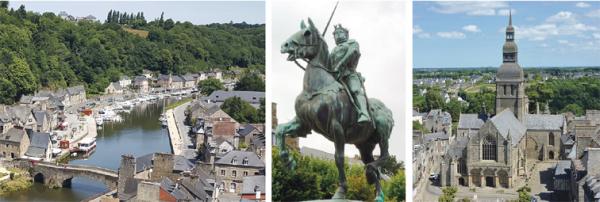 左起：迪南港（Mathieu BROSSAIS/Wikipedia/CC BY-SA 4.0）；贝特朗˙杜˙盖克兰雕像（Wikipedia/CC BY-SA 3.0）；圣救主圣殿（Annick Bregain/Wikipedia/CC BY-SA 4.0）。