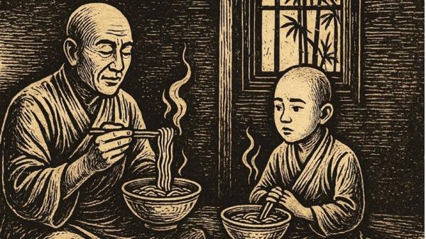 老和尚用一碗面治好了小和尚的怨恨心。（手绘插画/看中国/李齐）