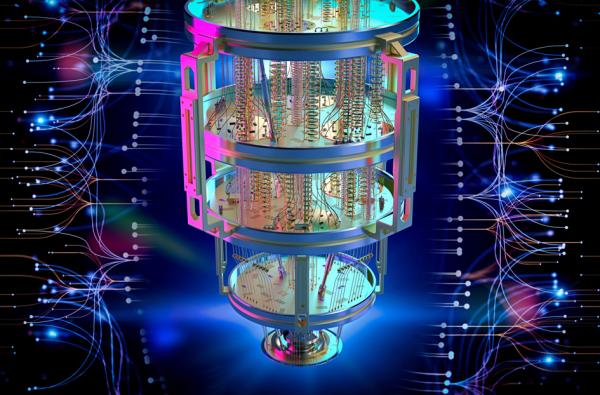 用于大数据分析的量子计算机的3D渲染示意图。(123RF)
