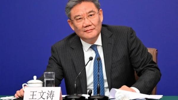2024年3月6日，中共商务部长王文涛在北京出席第十四届全国人民代表大会第二次会议记者会。（图片来源：WANG ZHAO/AFP via Getty Images）