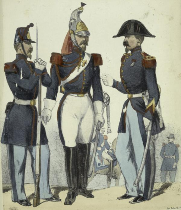 1848年末，巴黎共和国卫队的步兵卫队、骑兵卫队和士官（公有领域）