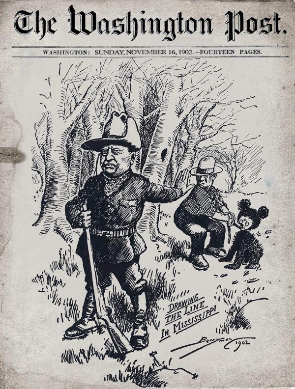 罗斯福拒绝捕杀黑熊的漫画（Drawing the line in Mississipi）（公有领域）
